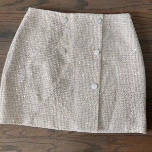 Mini Skirt White Sequin Embellished Tweed Women’s